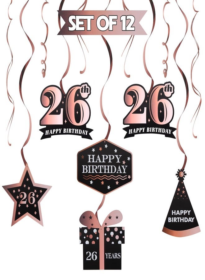 LINGTEER Happy 26th Birthday Decorations - 12Pcs Birthday Black & Rose Gold Swirls Streamer Set,Cheers to 26 Years Old Bday Party Decorations Gift Sign. - Image 1